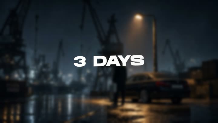 Generated shot: a dark harbour at night with the title 3 Days
